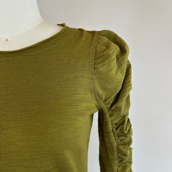 Free People We The Free Natasha Puff Long Sleeve Ruched Top Olive Green Sz Small - Picture 6 of 10